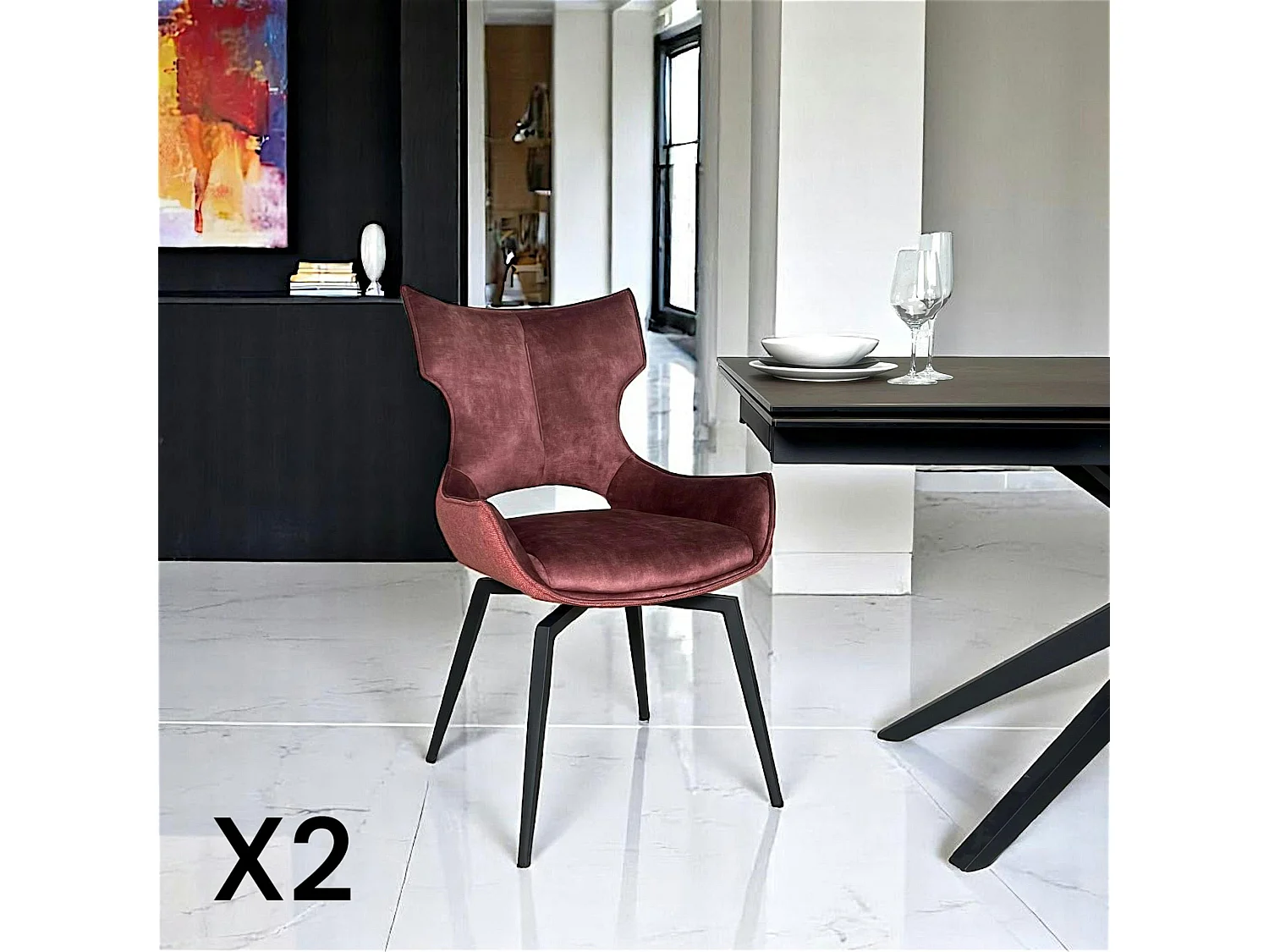 Chaise pivotante rose bi-matière, dossier en T (lot de 2) LOMBARDIE