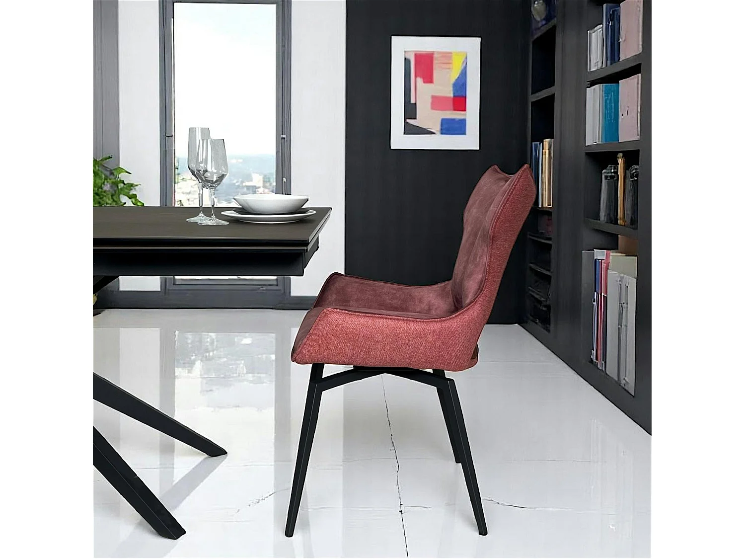 Chaise pivotante rose bi-matière, dossier en T (lot de 2) LOMBARDIE