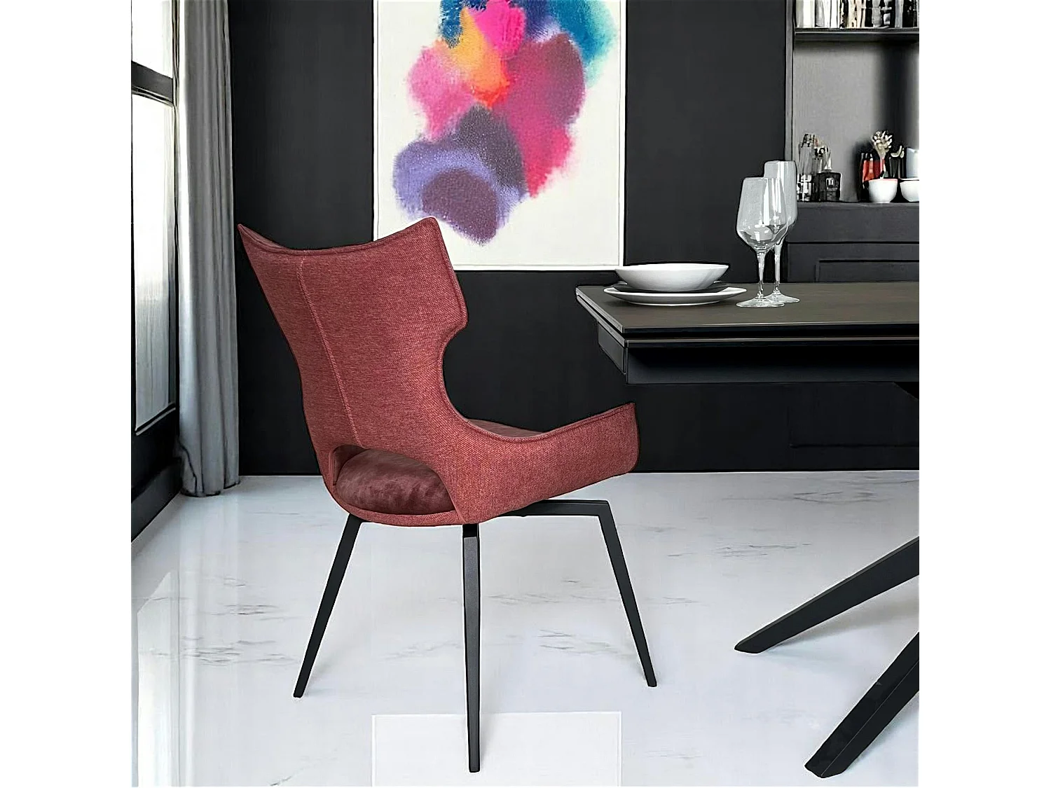 Chaise pivotante rose bi-matière, dossier en T (lot de 2) LOMBARDIE