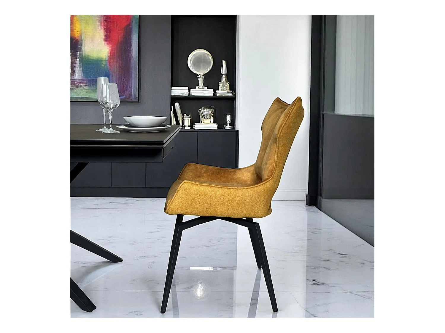 Chaise pivotante dorée bi-matière, dossier en T (lot de 2) LOMBARDIE