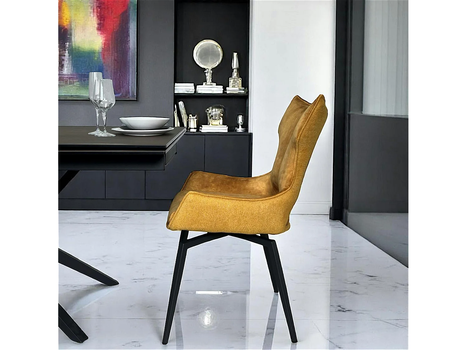 Chaise pivotante dorée bi-matière, dossier en T (lot de 2) LOMBARDIE