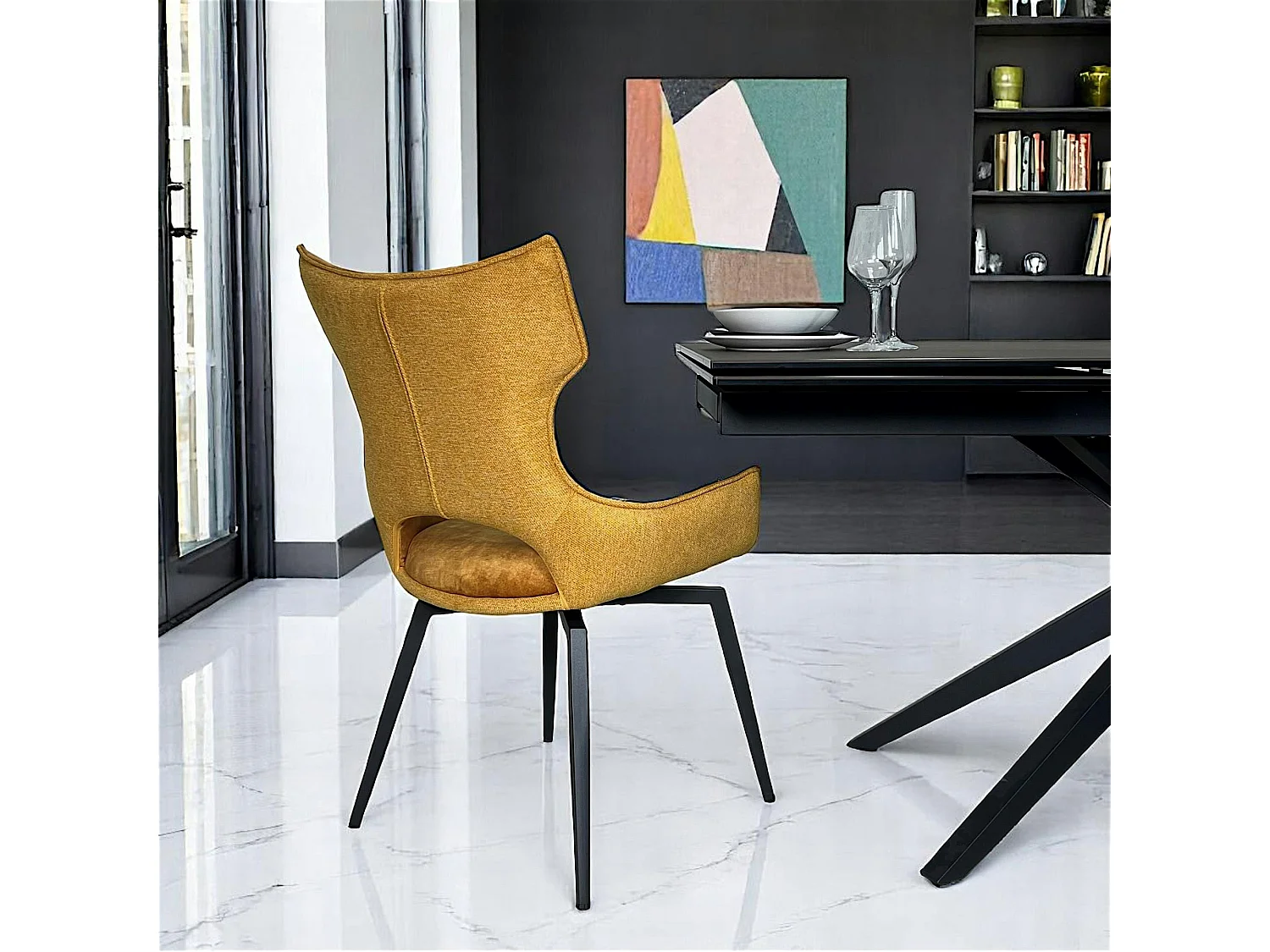 Chaise pivotante dorée bi-matière, dossier en T (lot de 2) LOMBARDIE