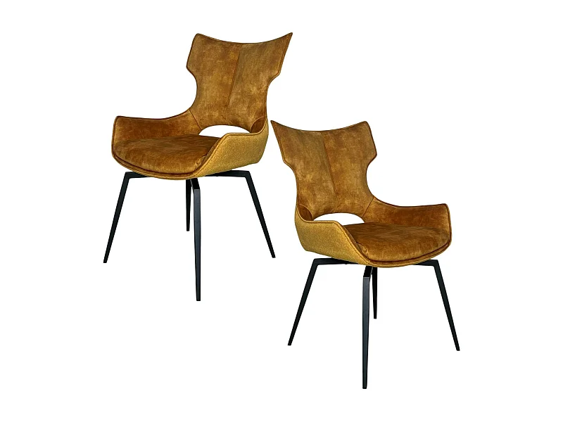 Chaise pivotante dorée bi-matière, dossier en T (lot de 2) LOMBARDIE