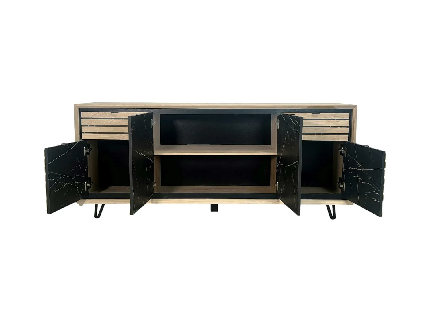 Enfilade 4 portes chêne blanc décor graphique ESSEN