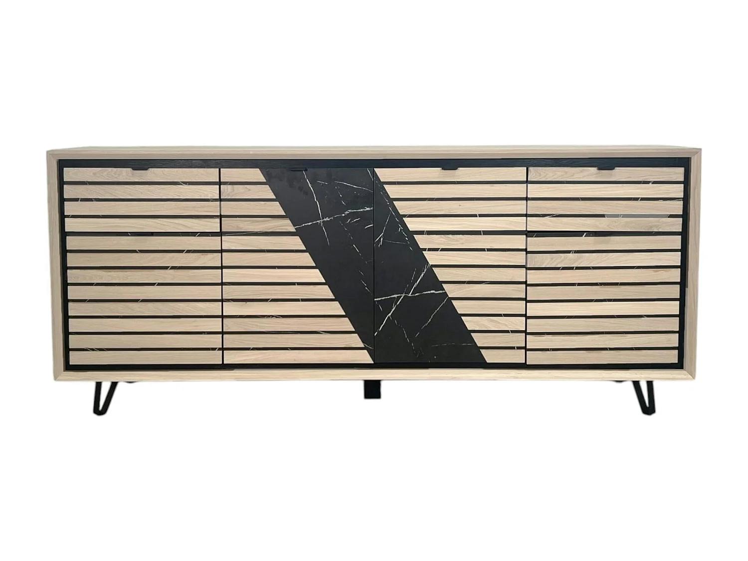 Enfilade 4 portes chêne blanc décor graphique ESSEN