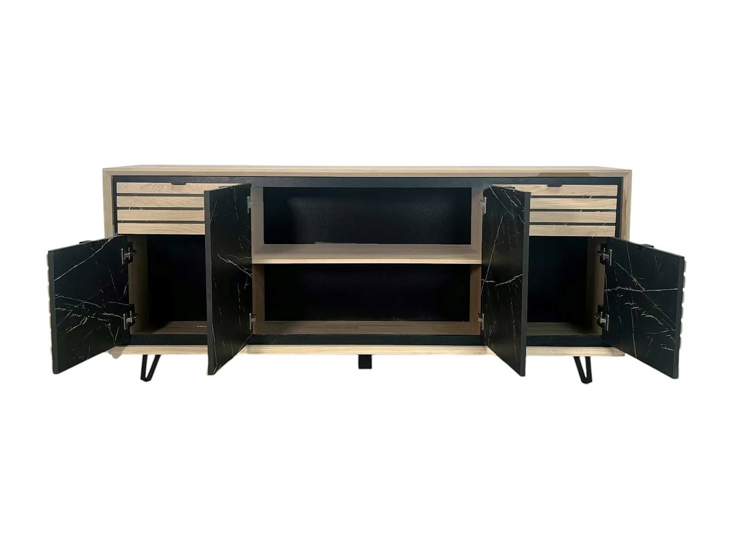 Enfilade 4 portes chêne blanc décor graphique ESSEN