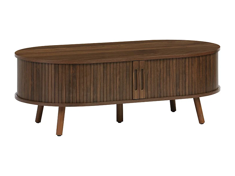 Tavolino scandinavo effetto legno scanalato 2 ante scorrevoli, noce