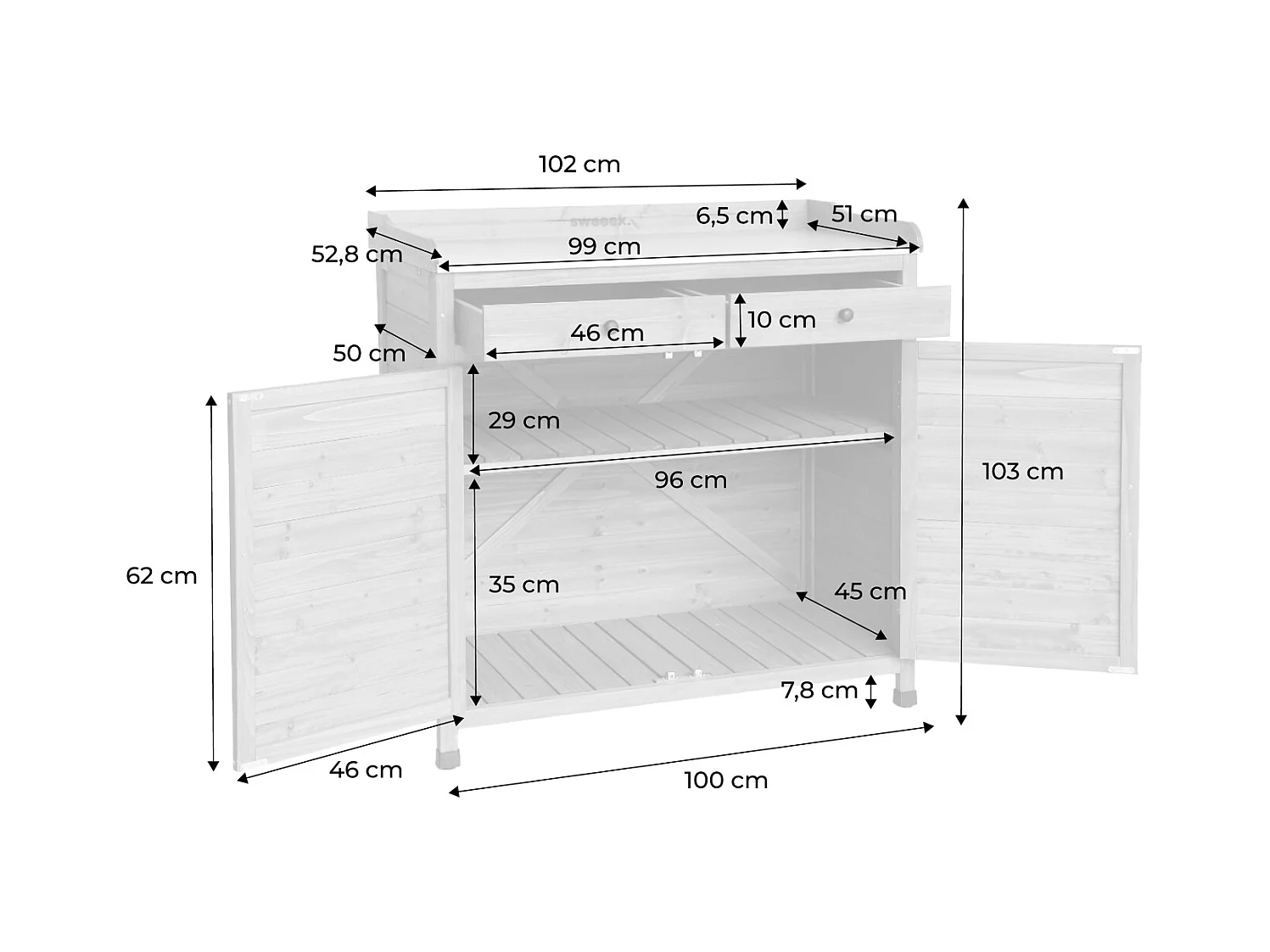 Mueble de almacenaje y jardinerìa de madera de abeto madera