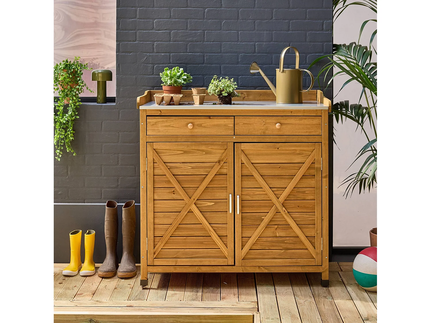 Meuble de rangement. table de rempotage en bois avec 2 portes et 2 tiroirs. L 102 x P 52.8 x H 103.5cm