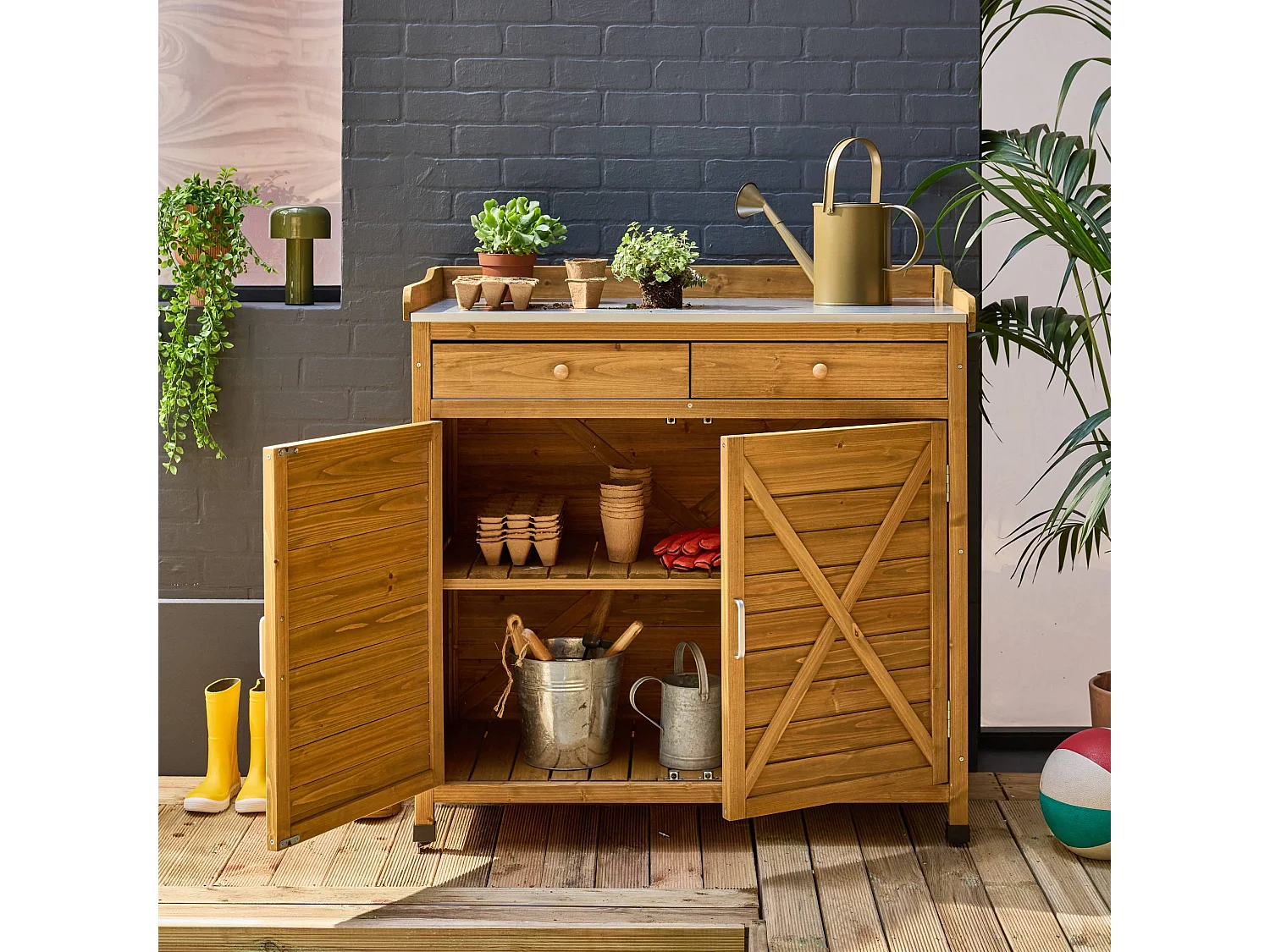 Meuble de rangement. table de rempotage en bois avec 2 portes et 2 tiroirs. L 102 x P 52.8 x H 103.5cm