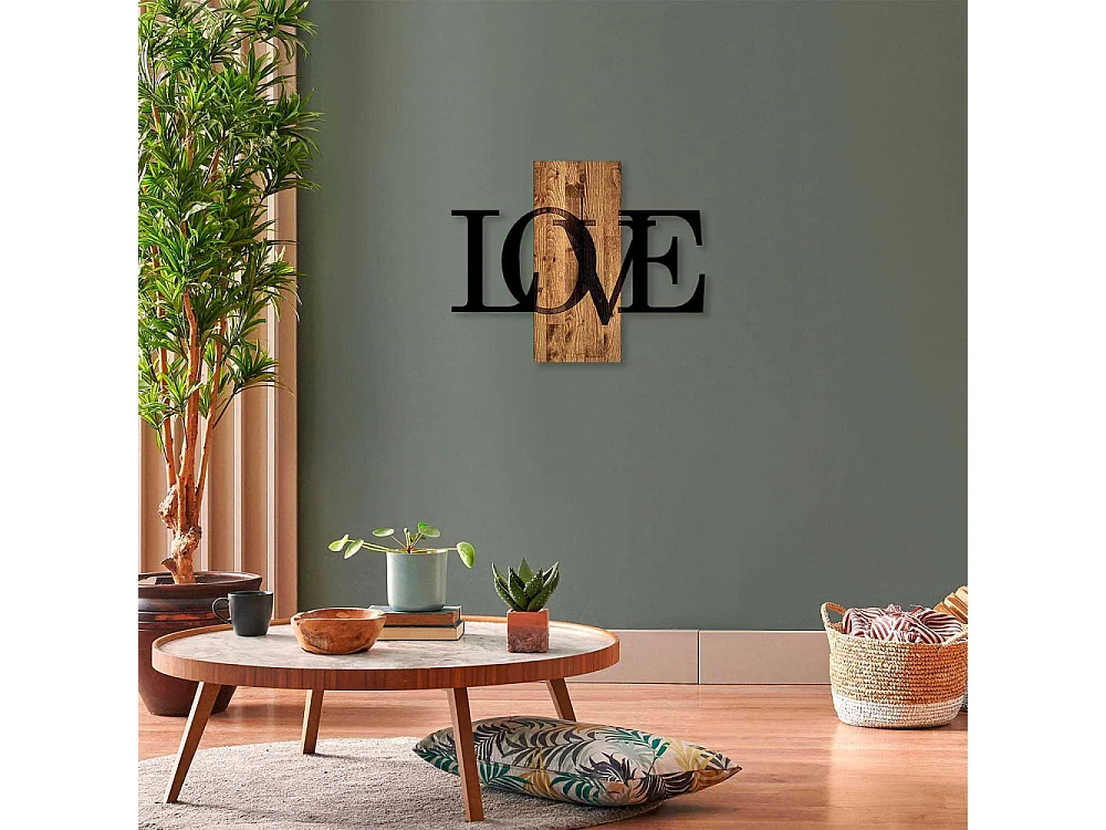Décoration murale en bois et métal Citation Love