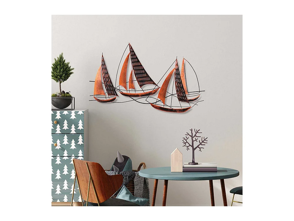 Décoration murale en métal - Mer Bateaux (effet rouille)