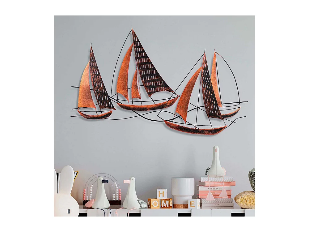 Décoration murale en métal - Mer Bateaux (effet rouille)