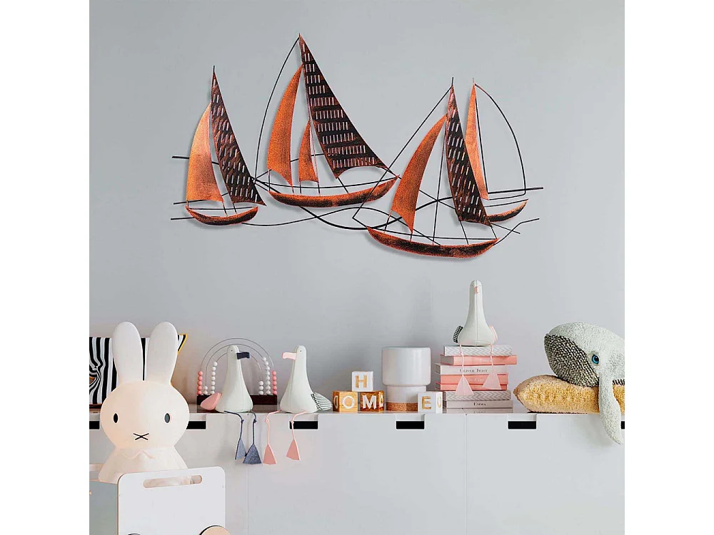 Décoration murale en métal - Mer Bateaux (effet rouille)