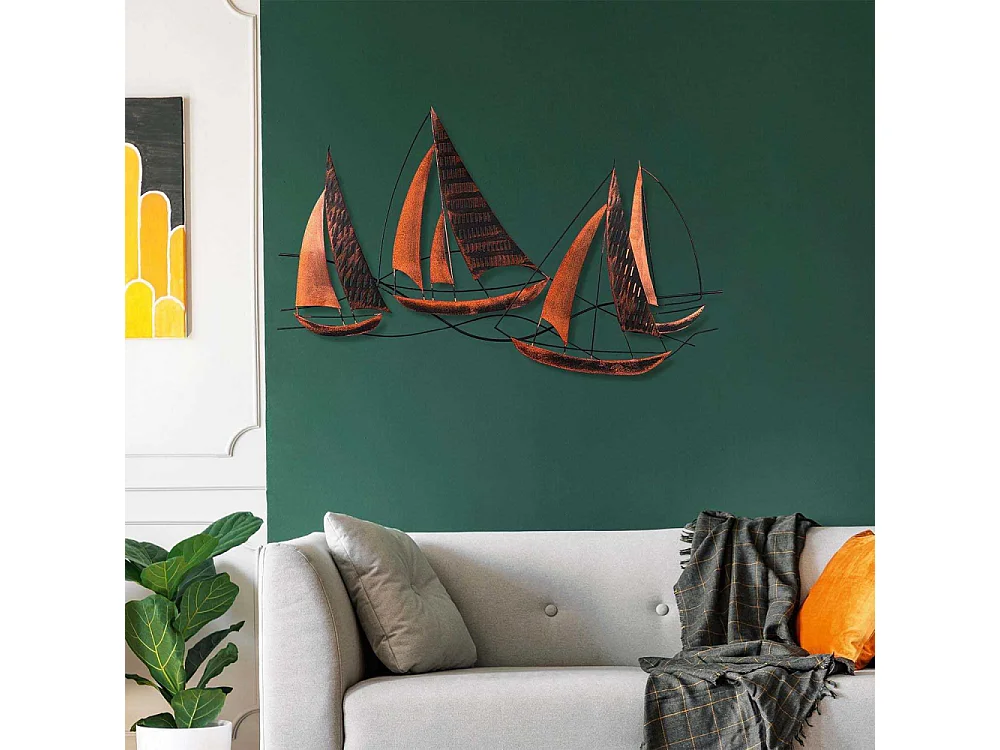 Décoration murale en métal - Mer Bateaux (effet rouille)