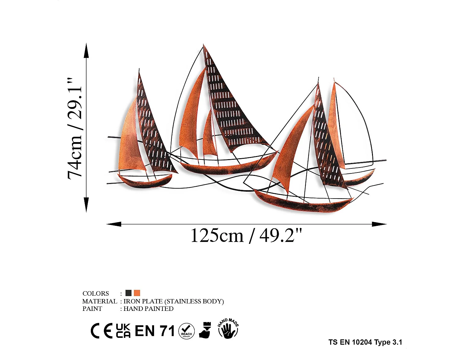 Décoration murale en métal - Mer Bateaux (effet rouille)