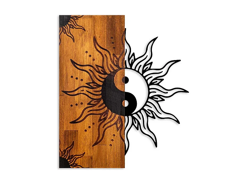 Décoration murale en bois et métal Walnut Yin Yang