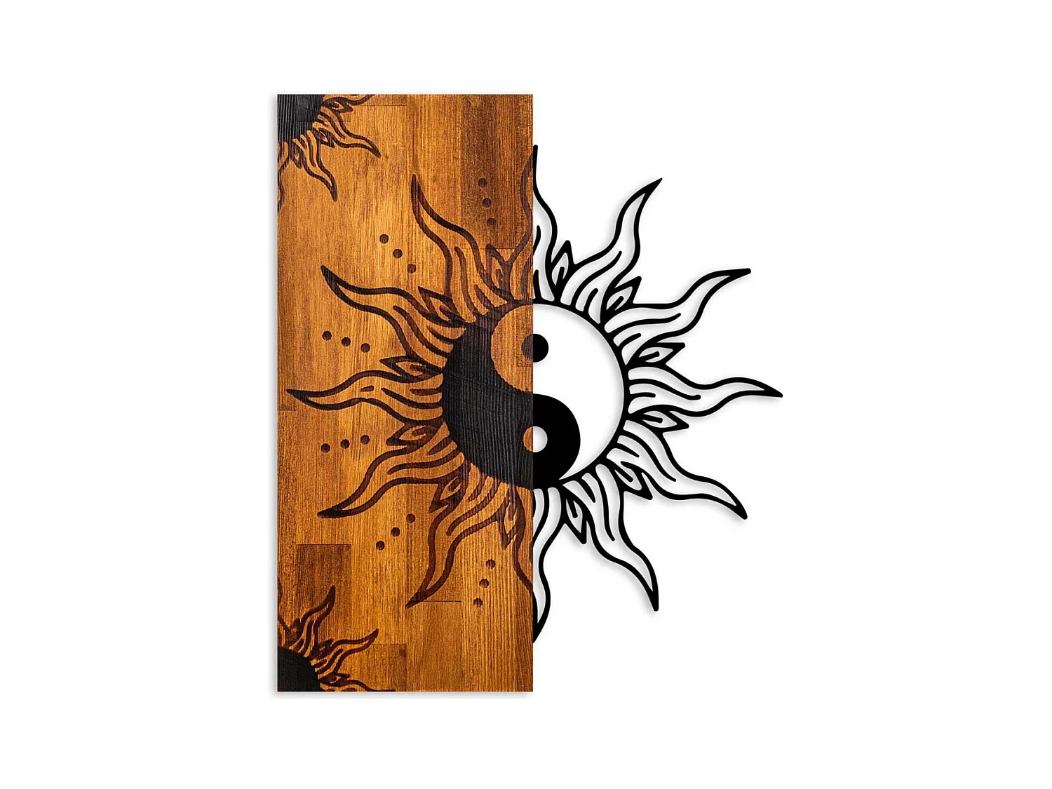 Décoration murale en bois et métal Walnut Yin Yang