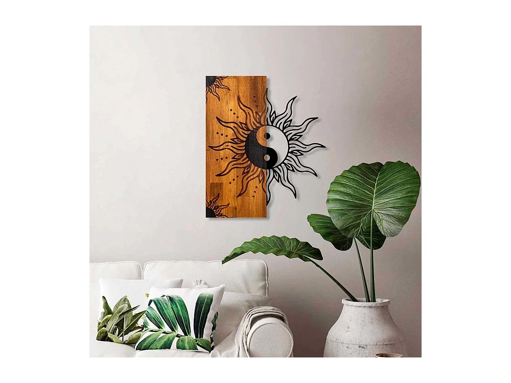 Décoration murale en bois et métal Walnut Yin Yang