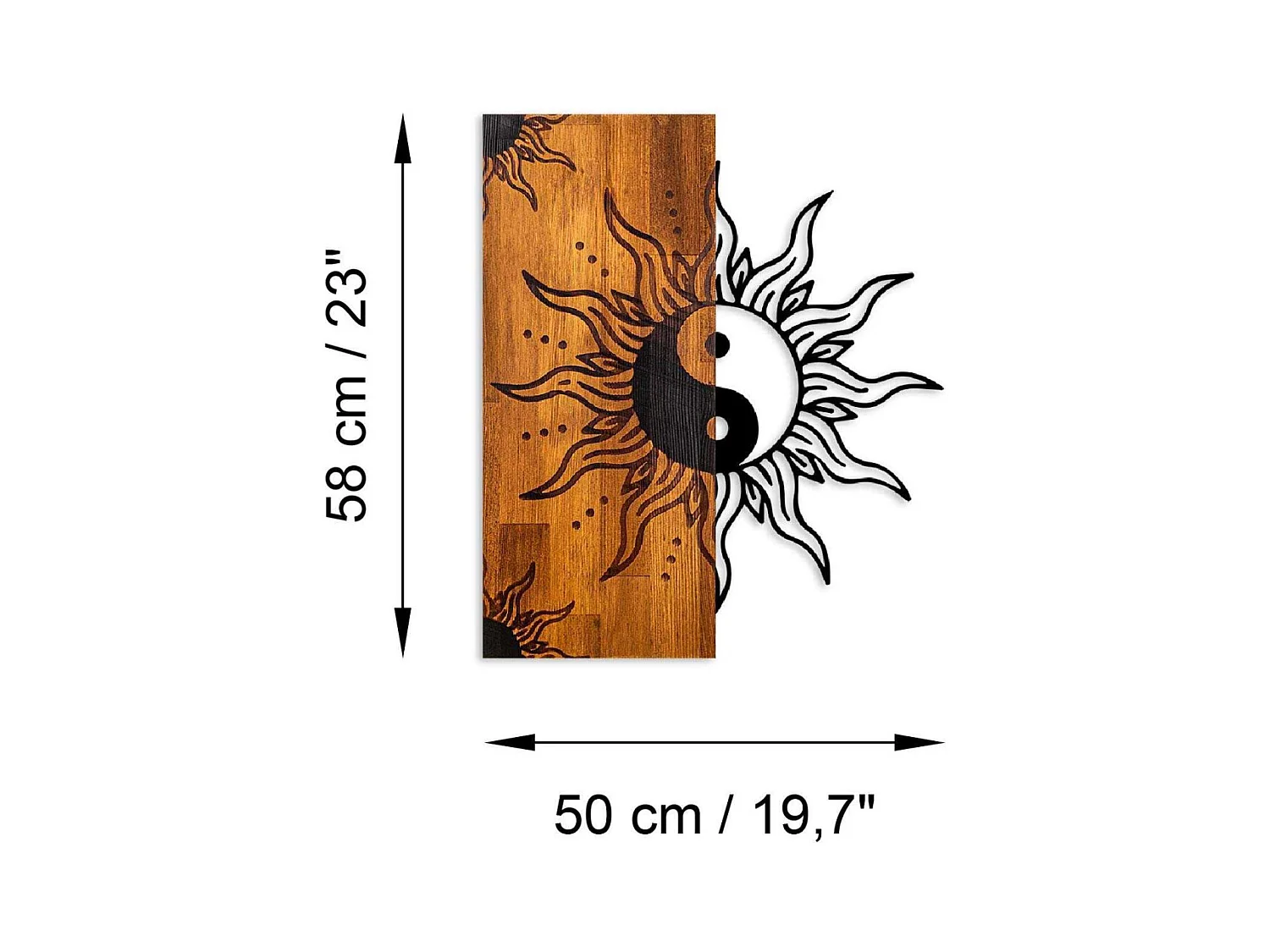 Décoration murale en bois et métal Walnut Yin Yang