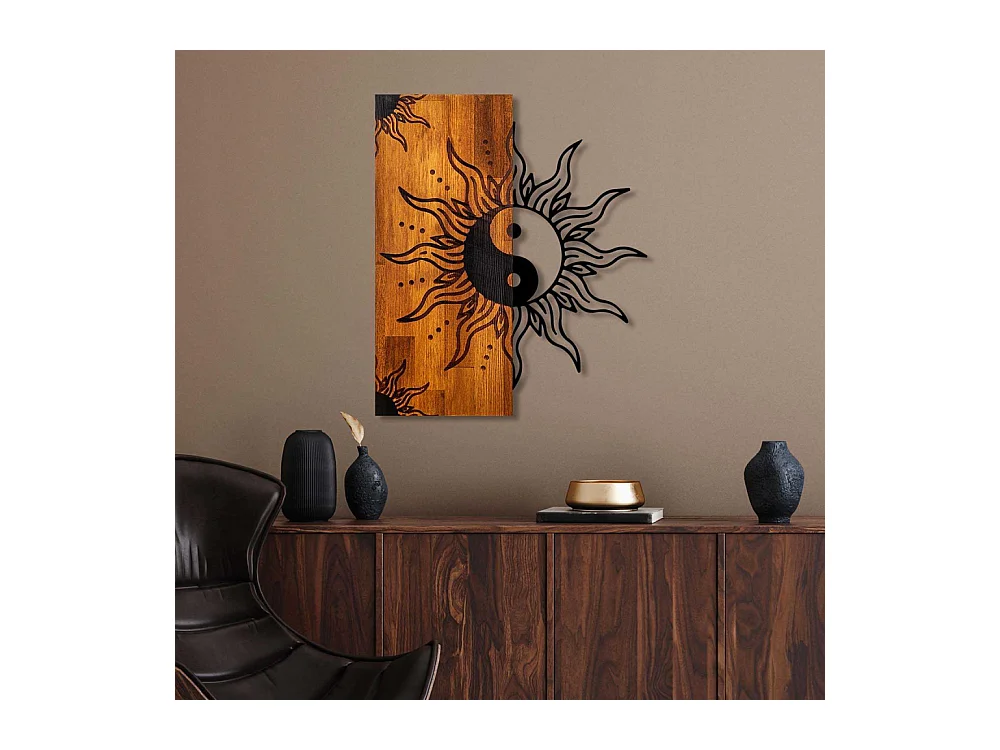 Décoration murale en bois et métal Walnut Yin Yang