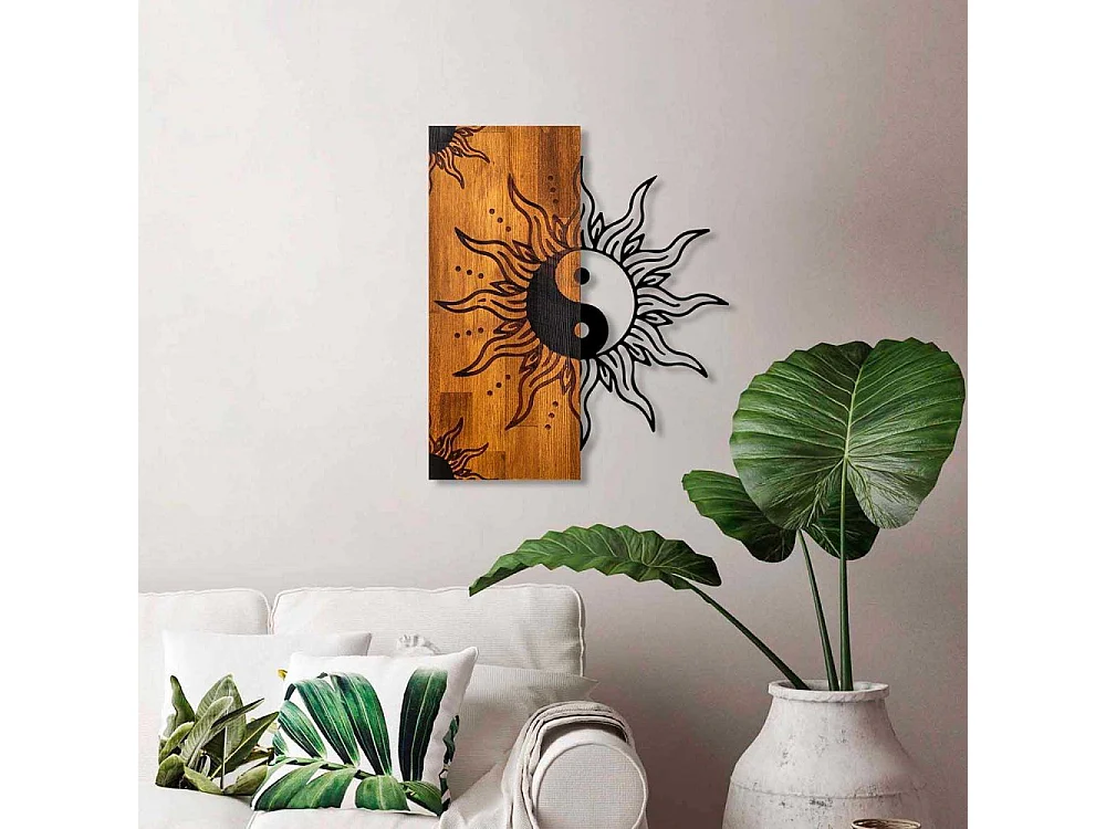 Décoration murale en bois et métal Walnut Yin Yang
