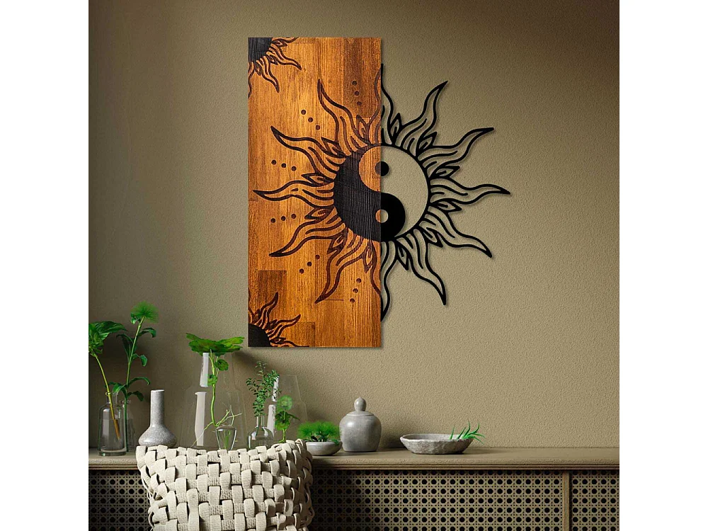 Décoration murale en bois et métal Walnut Yin Yang