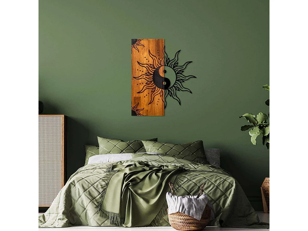 Décoration murale en bois et métal Walnut Yin Yang