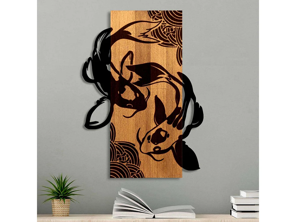 Décoration murale bois et métal Animal Fish Yang