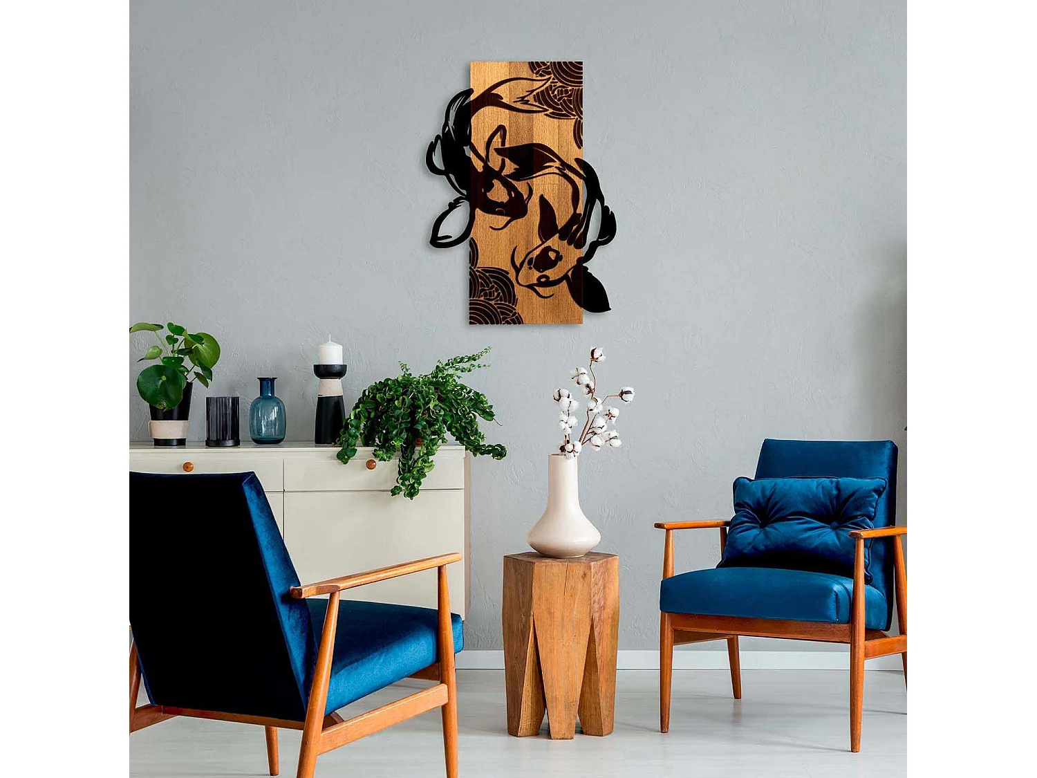 Décoration murale bois et métal Animal Fish Yang