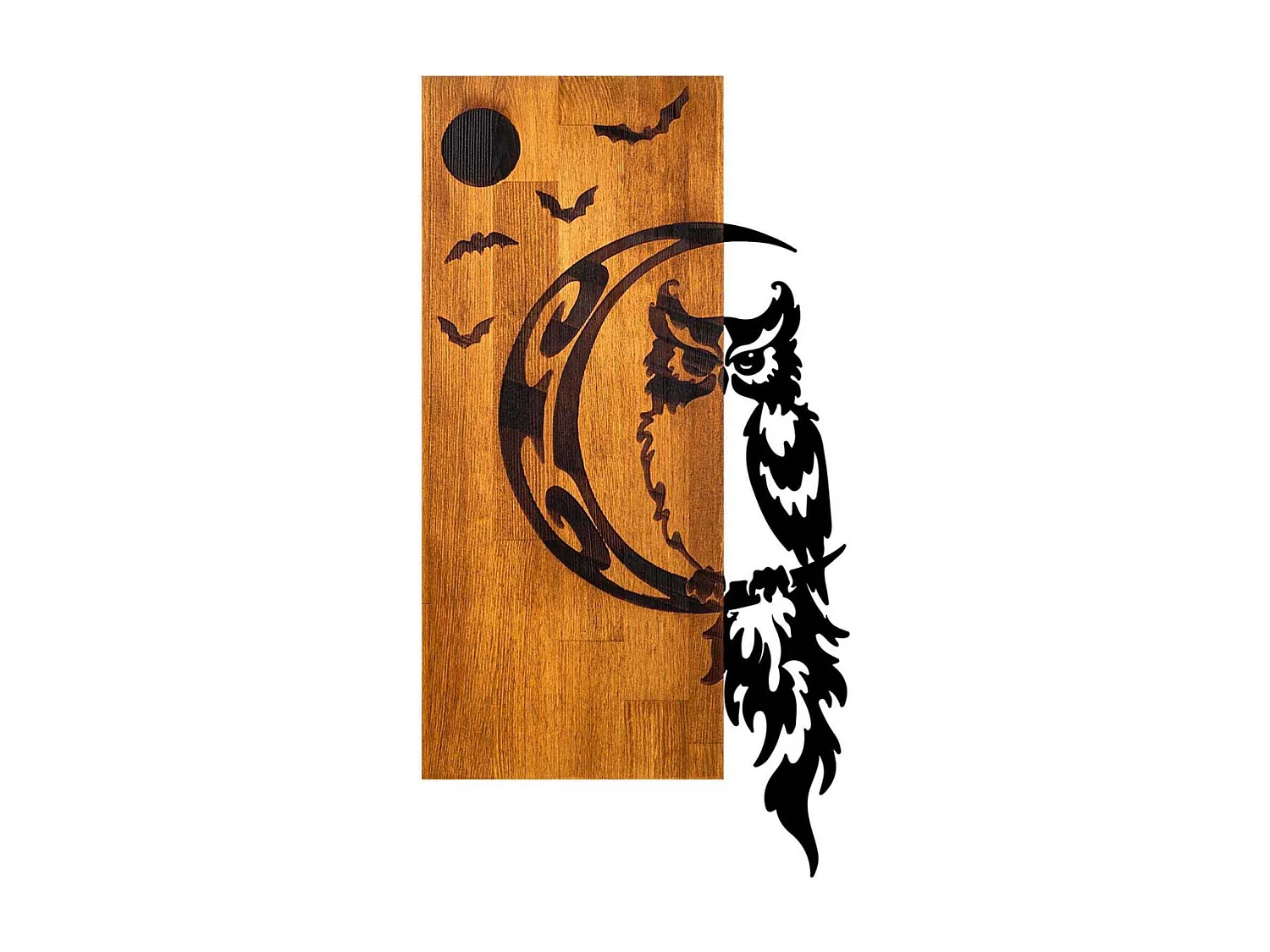 Décoration murale bois et métal Animal Hibou sur la lune