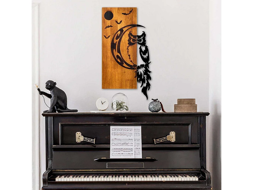 Décoration murale bois et métal Animal Hibou sur la lune