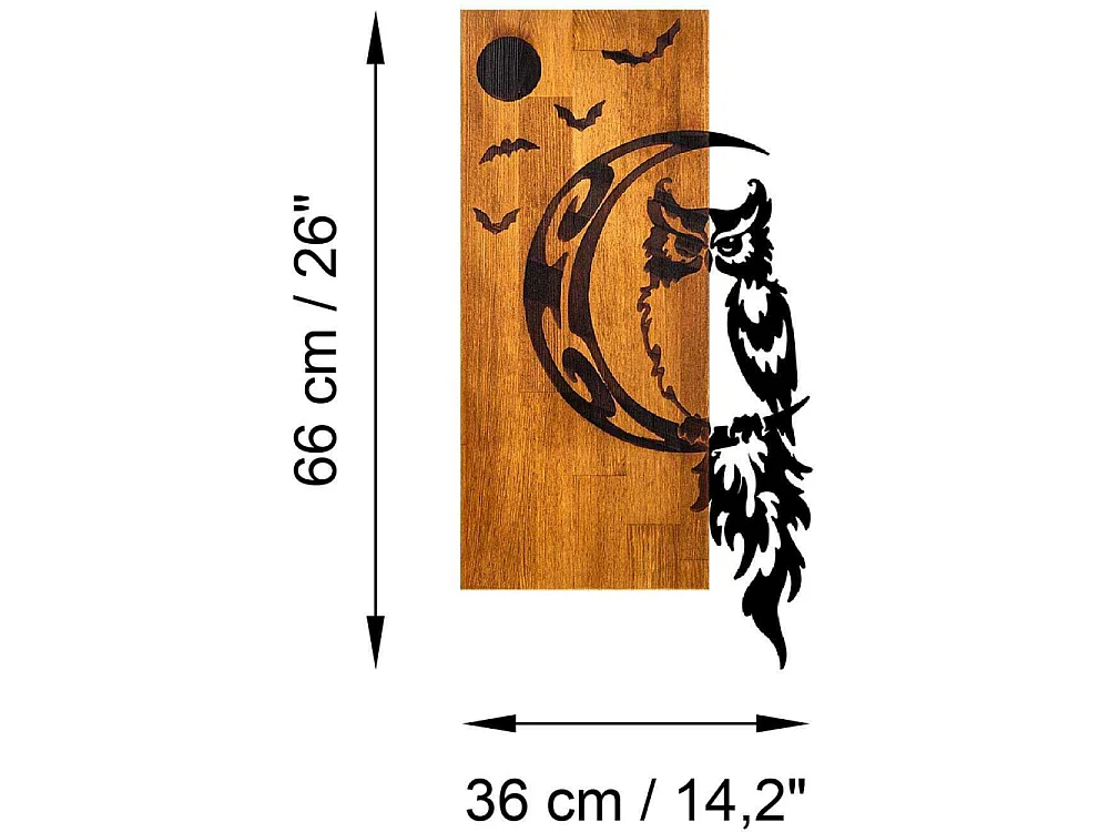Décoration murale bois et métal Animal Hibou sur la lune
