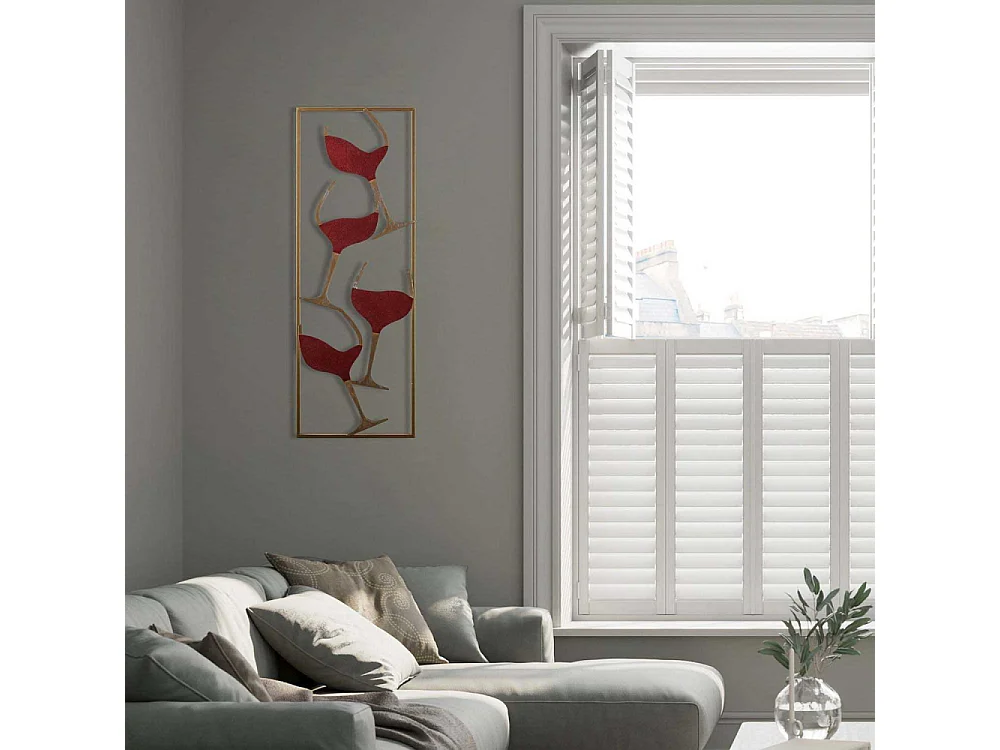 Décoration murale en métal Verres de vin doré