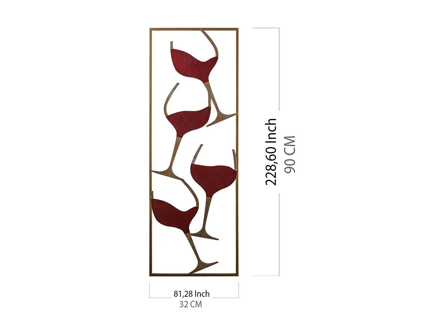 Décoration murale en métal Verres de vin doré