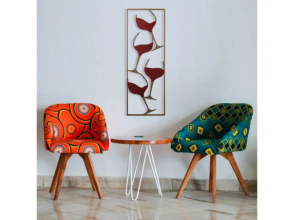 Décoration murale en métal Verres de vin doré