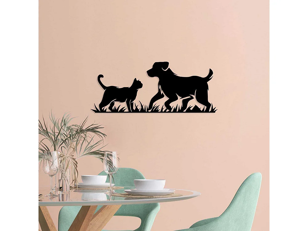Décoration murale en métal Animal Chat et Chien