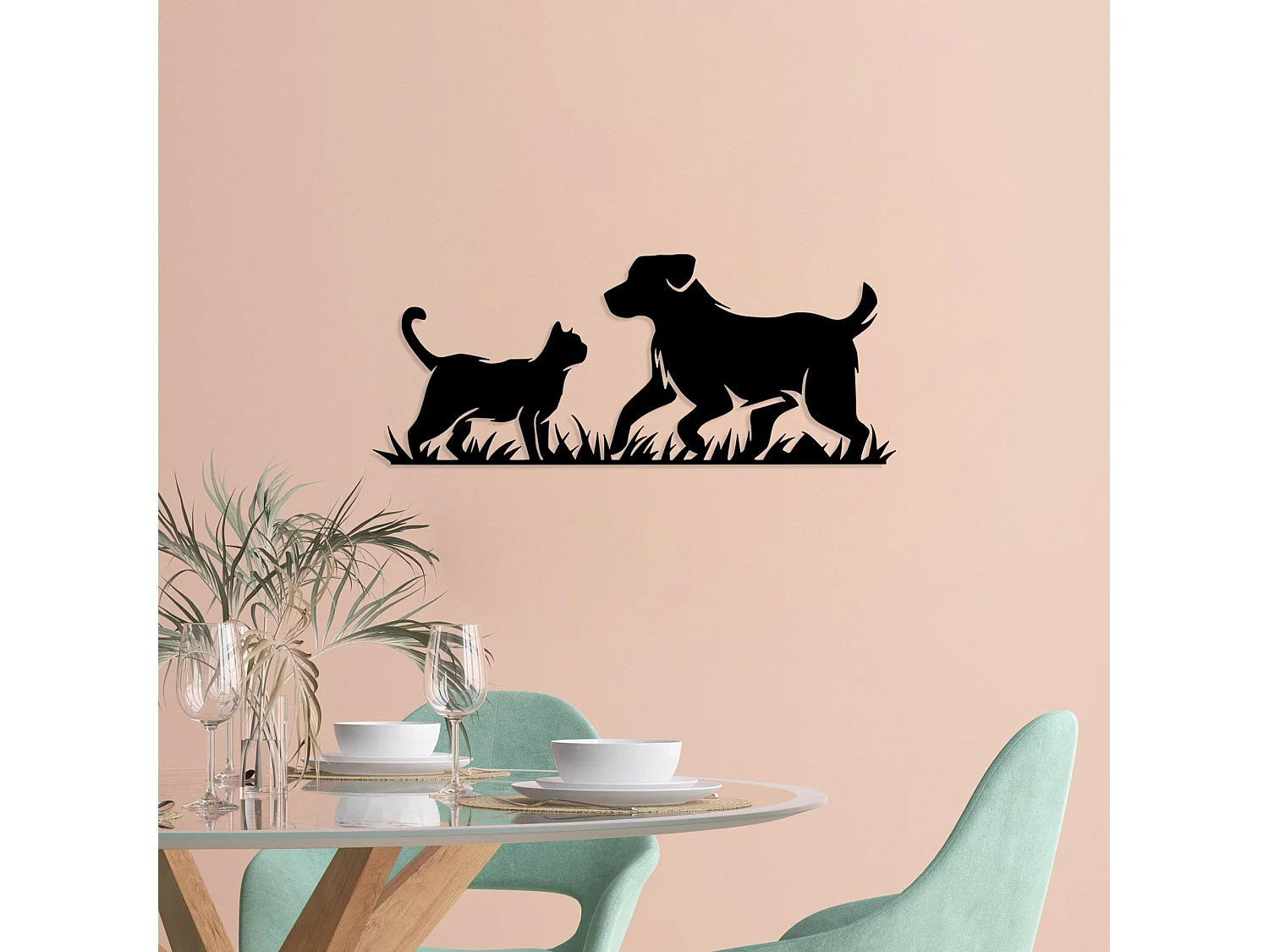 Décoration murale en métal Animal Chat et Chien