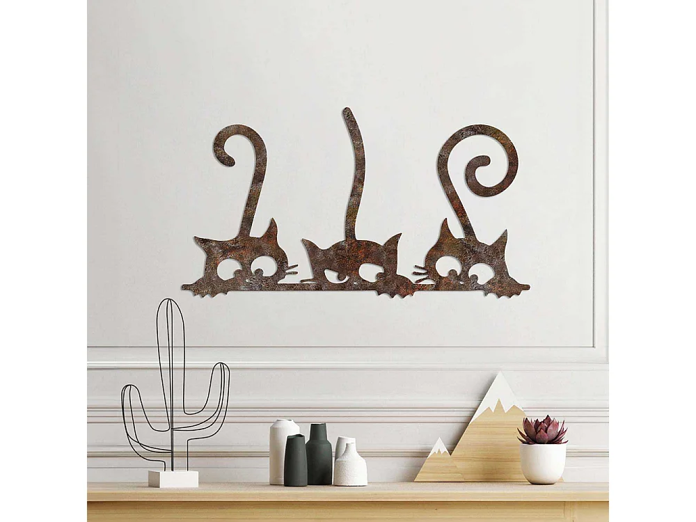 Décoration murale en métal Animal 3 Chats (effet rouillé)