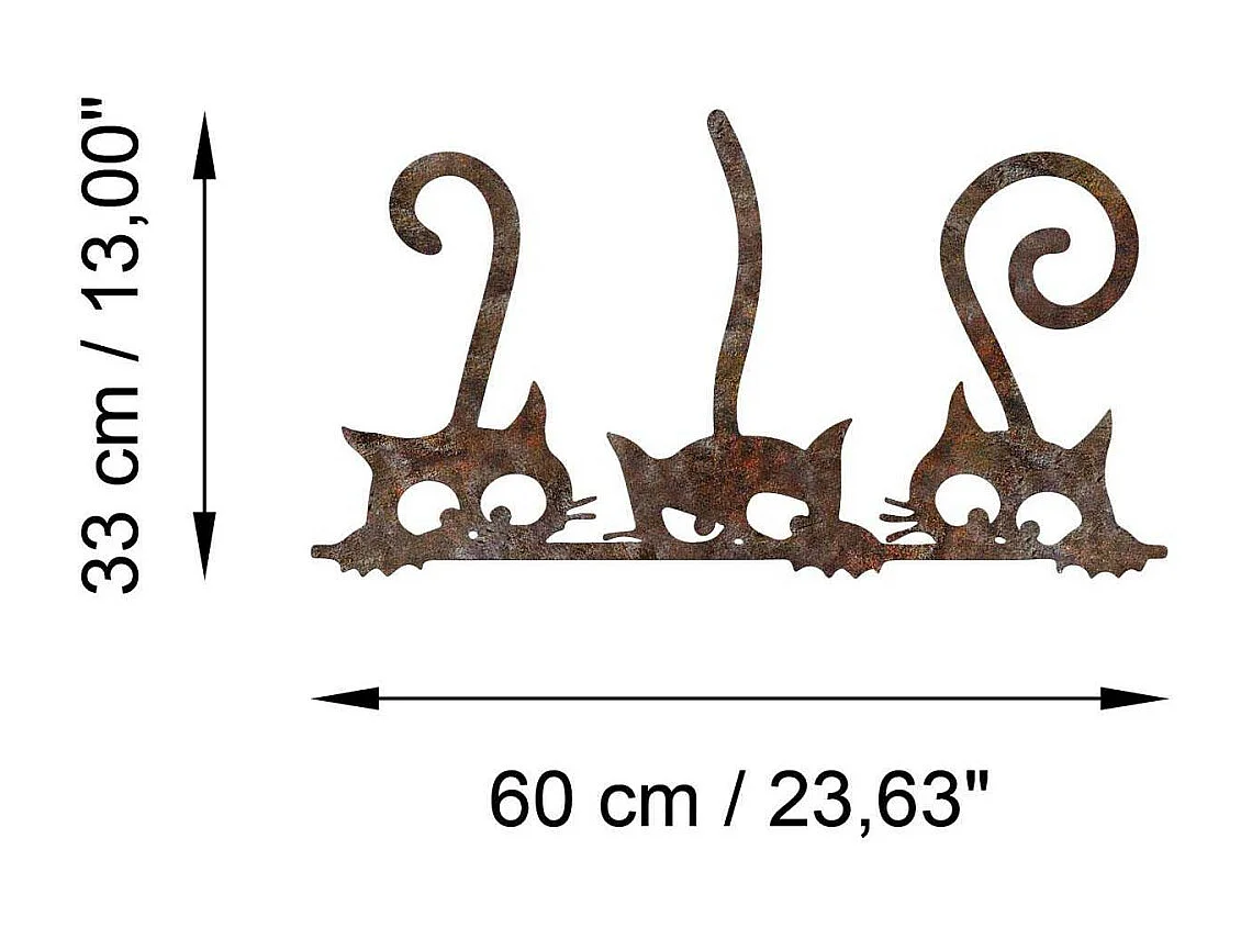 Décoration murale en métal Animal 3 Chats (effet rouillé)