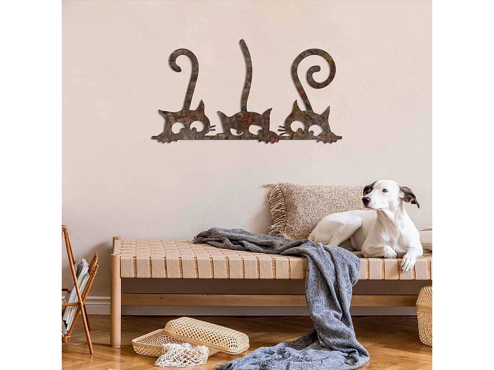 Décoration murale en métal Animal 3 Chats (effet rouillé)