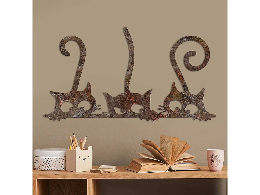 Décoration murale en métal Animal 3 Chats (effet rouillé)