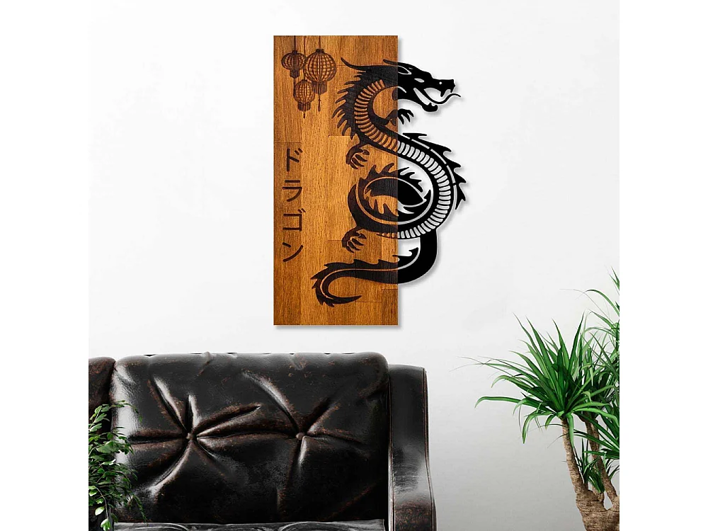 Décoration murale bois et métal Animal Dragon