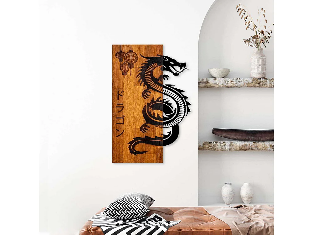 Décoration murale bois et métal Animal Dragon