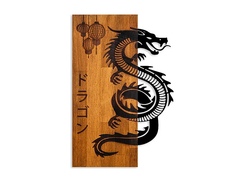 Décoration murale bois et métal Animal Dragon