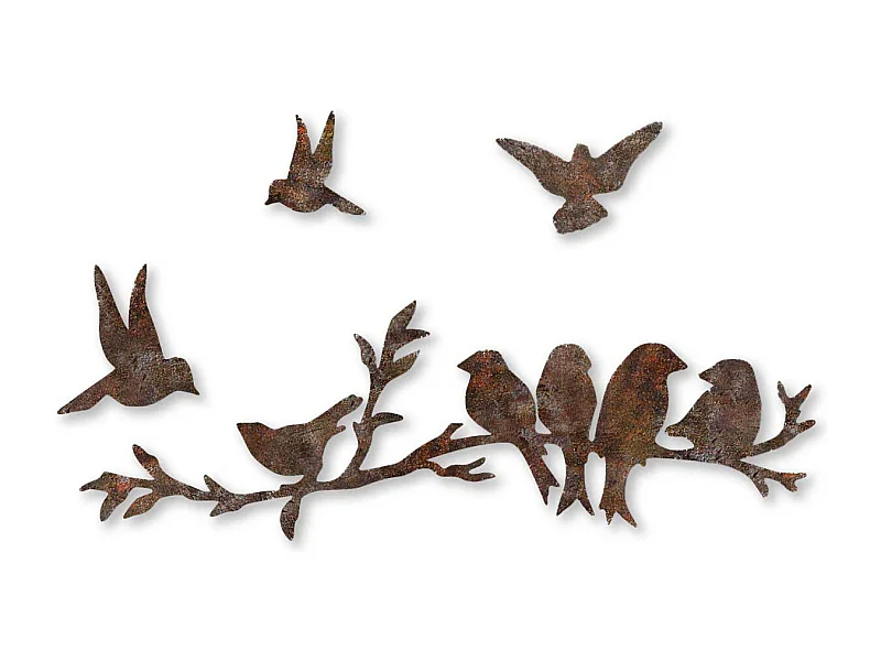 Décoration murale en métal Oiseaux Oiseaux sur branche (effet rouillé)