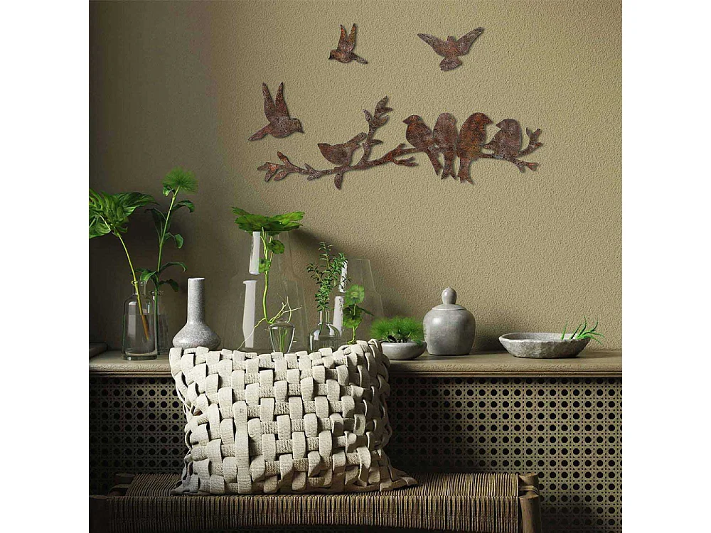 Décoration murale en métal Oiseaux Oiseaux sur branche (effet rouillé)