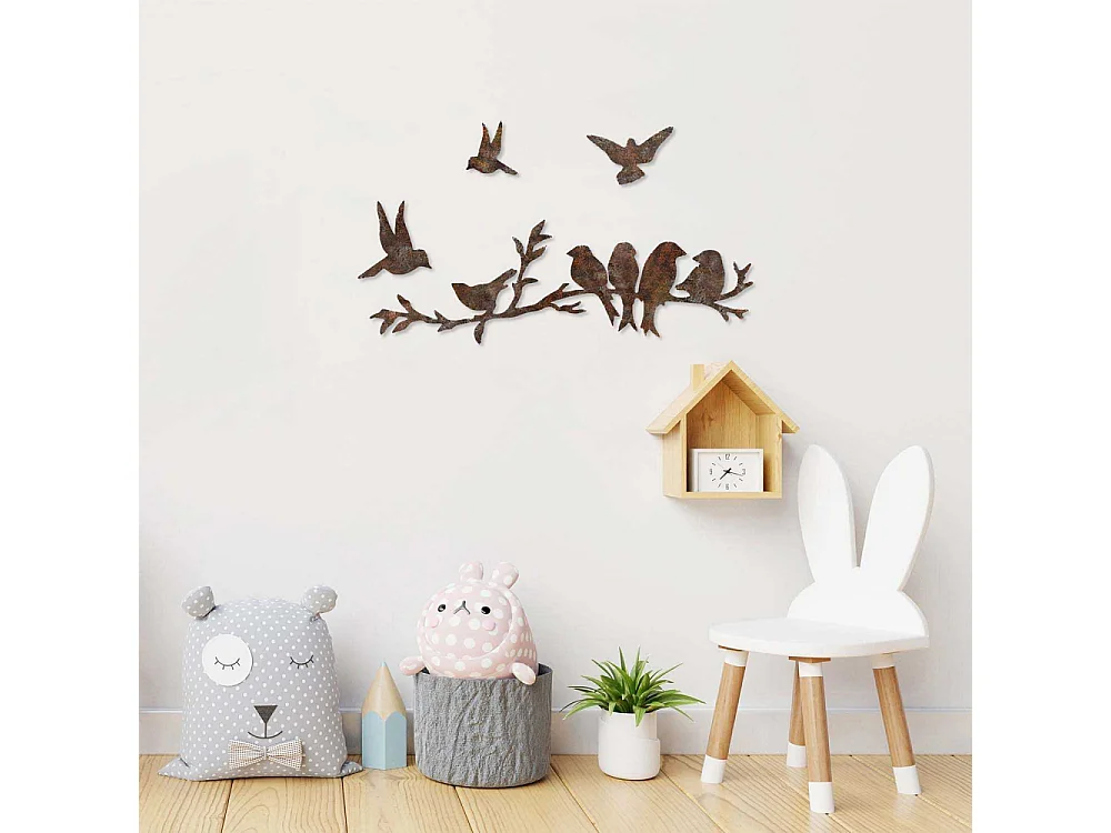 Décoration murale en métal Oiseaux Oiseaux sur branche (effet rouillé)