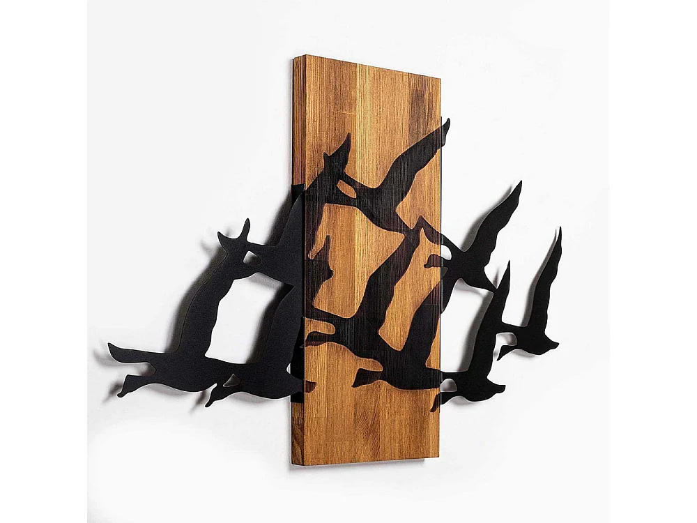 Décoration murale bois et métal Animal Oiseaux migrateurs