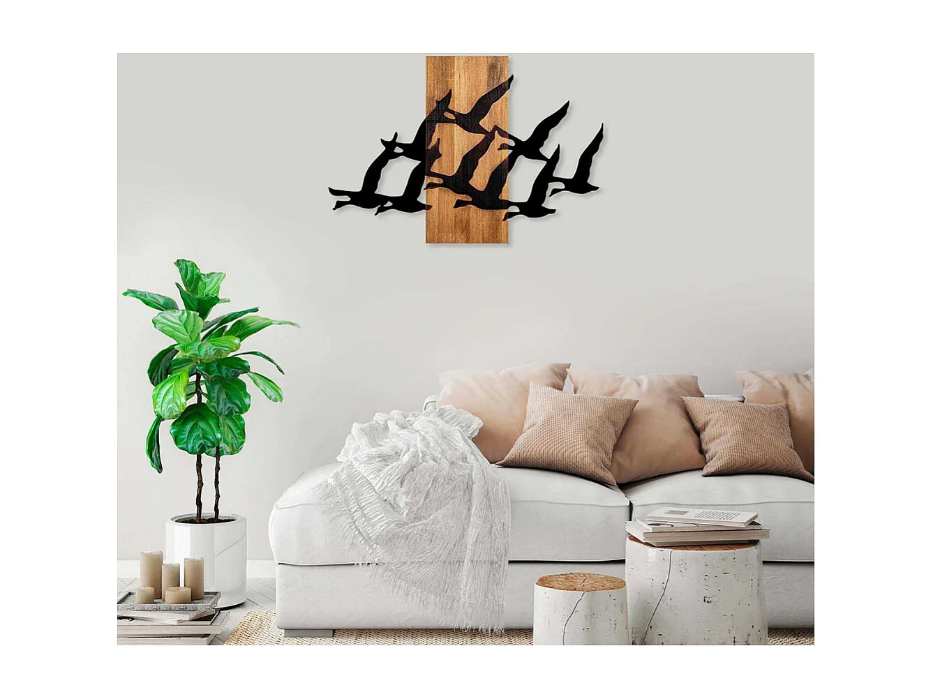 Décoration murale bois et métal Animal Oiseaux migrateurs